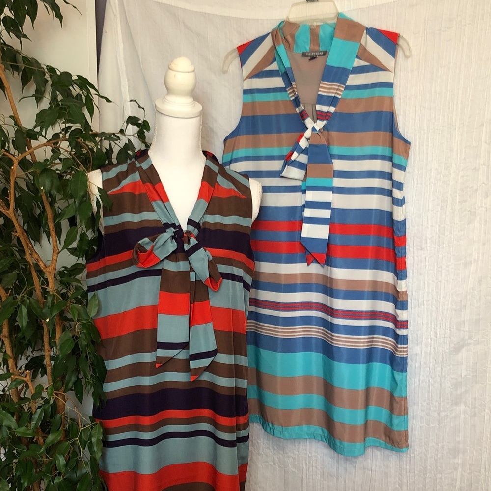 TINLEY ROAD lot of 2 size M striped sleeveless tunic dresses w/V neck & bow tie